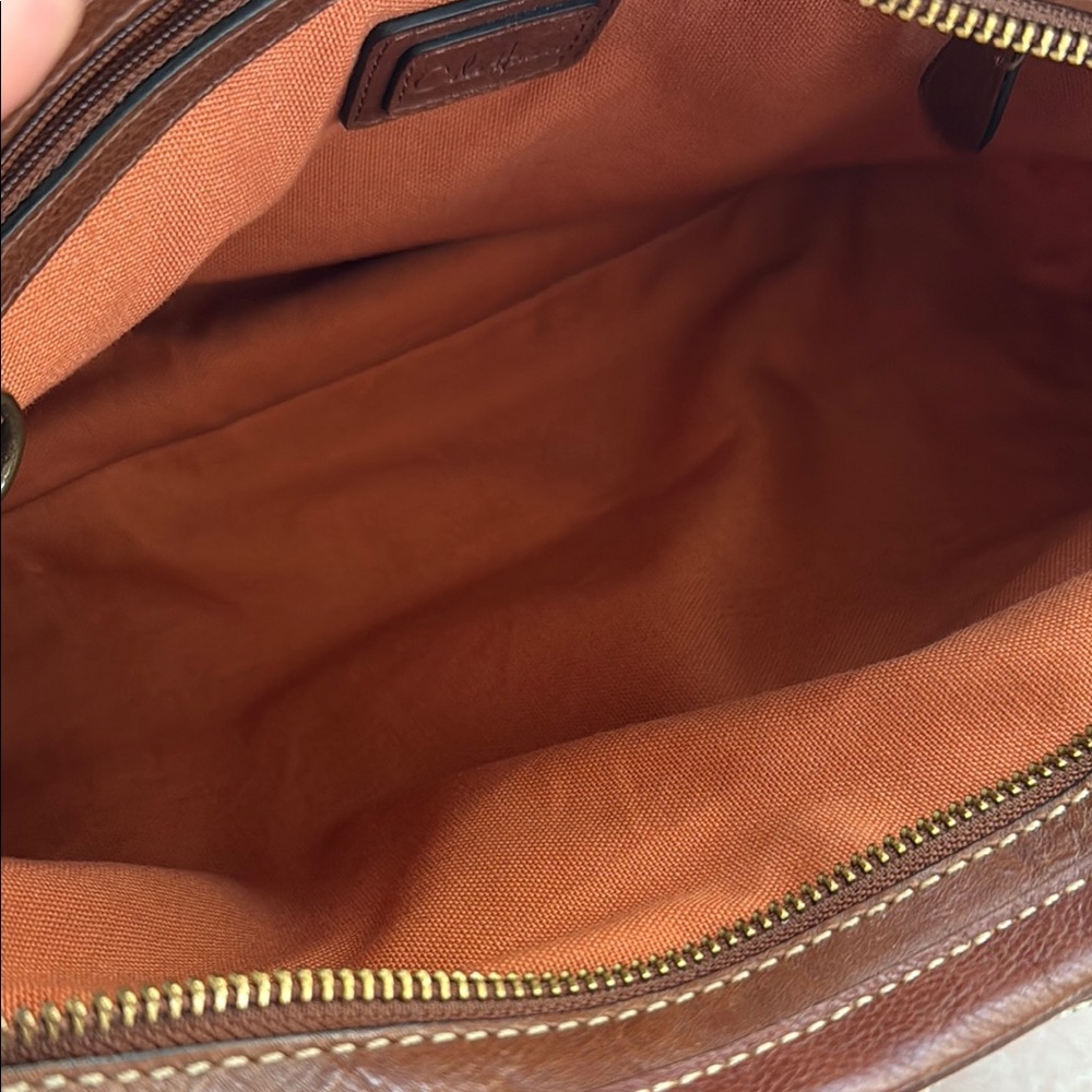Vintage Cole Haan Brown Leather and Linen Women's Shoulder Bag - Picture 8 of 16